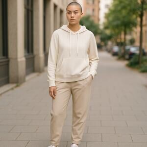 Forever 21 Womens Hoodie Cream Fuzzy Soft Kangaroo Pocket Drawstring Small‎